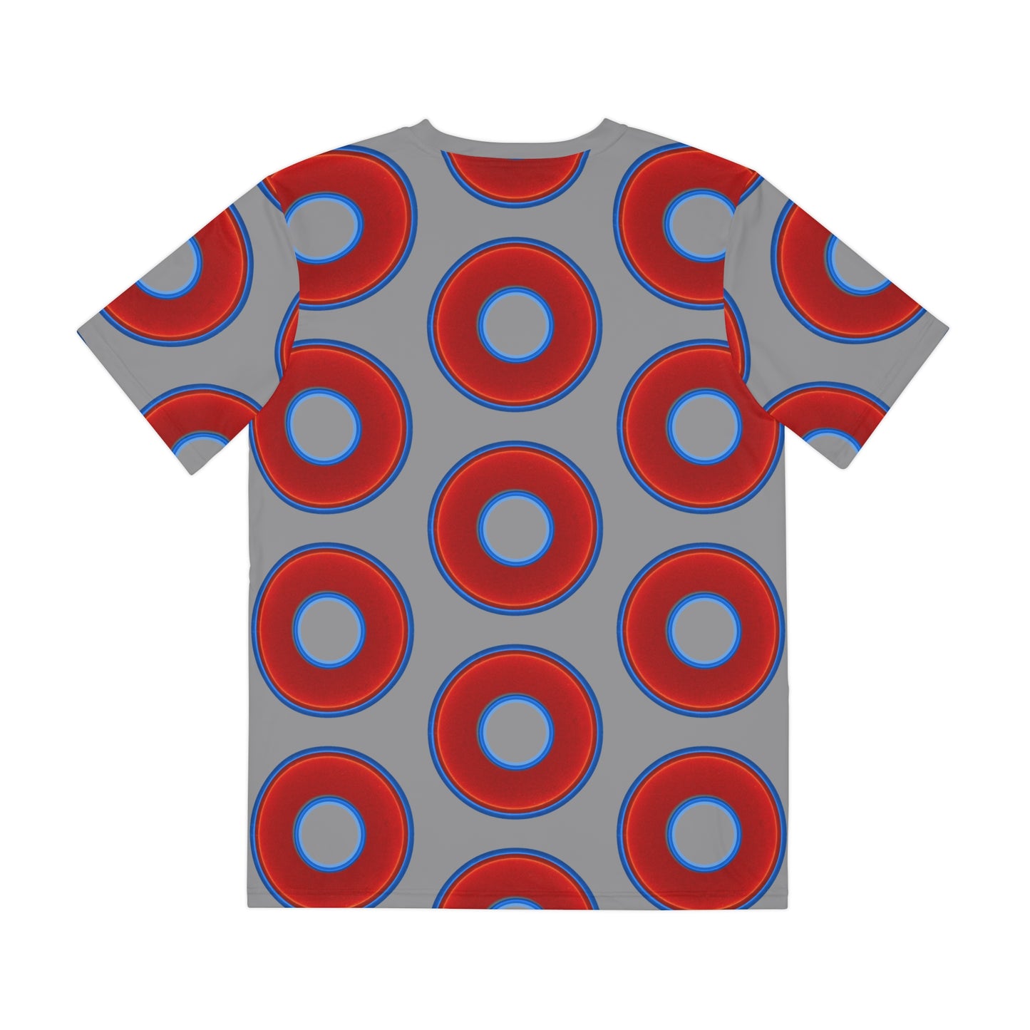 Multi-Beastie Giant Donut AOP Polyester Tee - red vivid donut print w/gray background