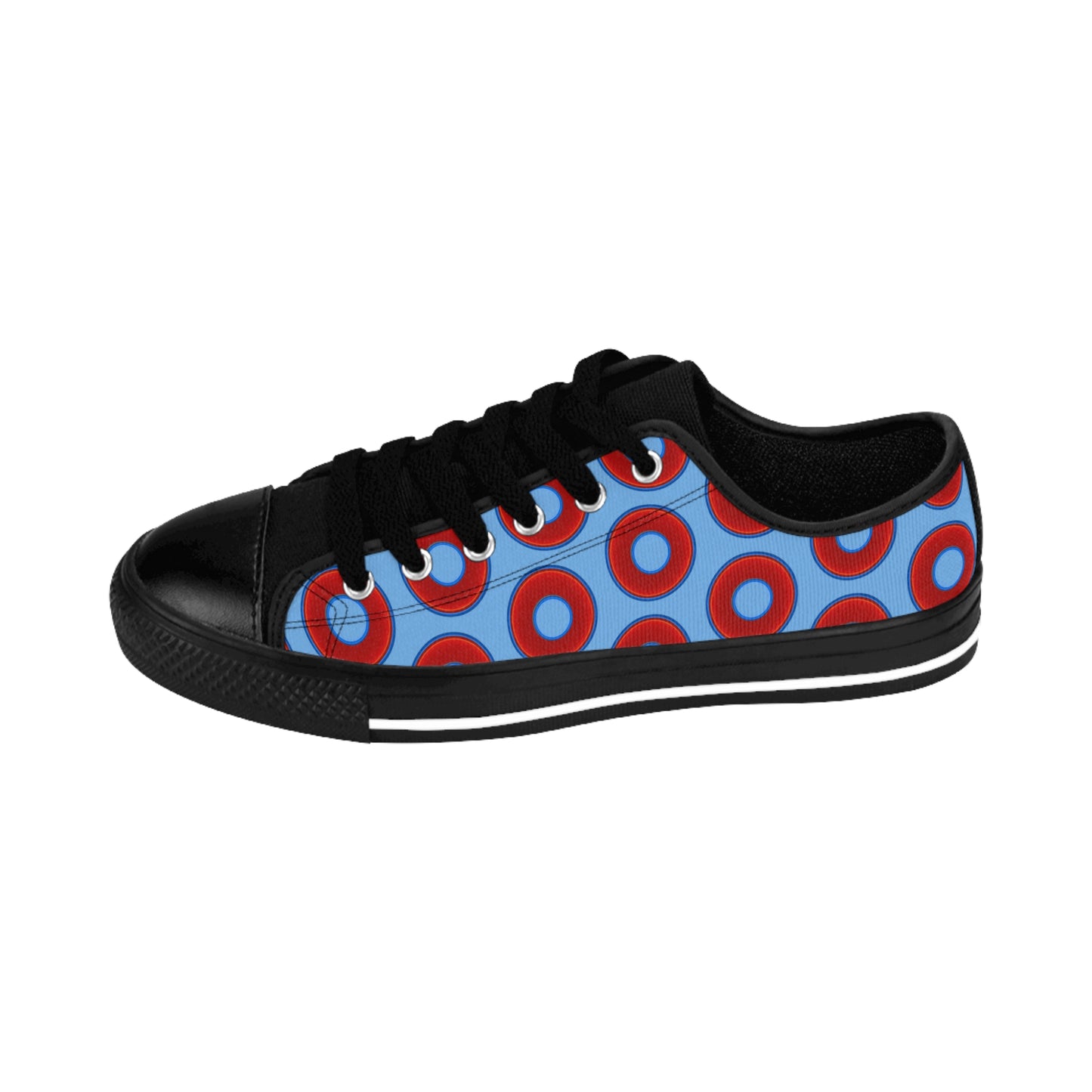 Men's Cushiony Convectors - Low Top - large red vivid donut print w/light blue background