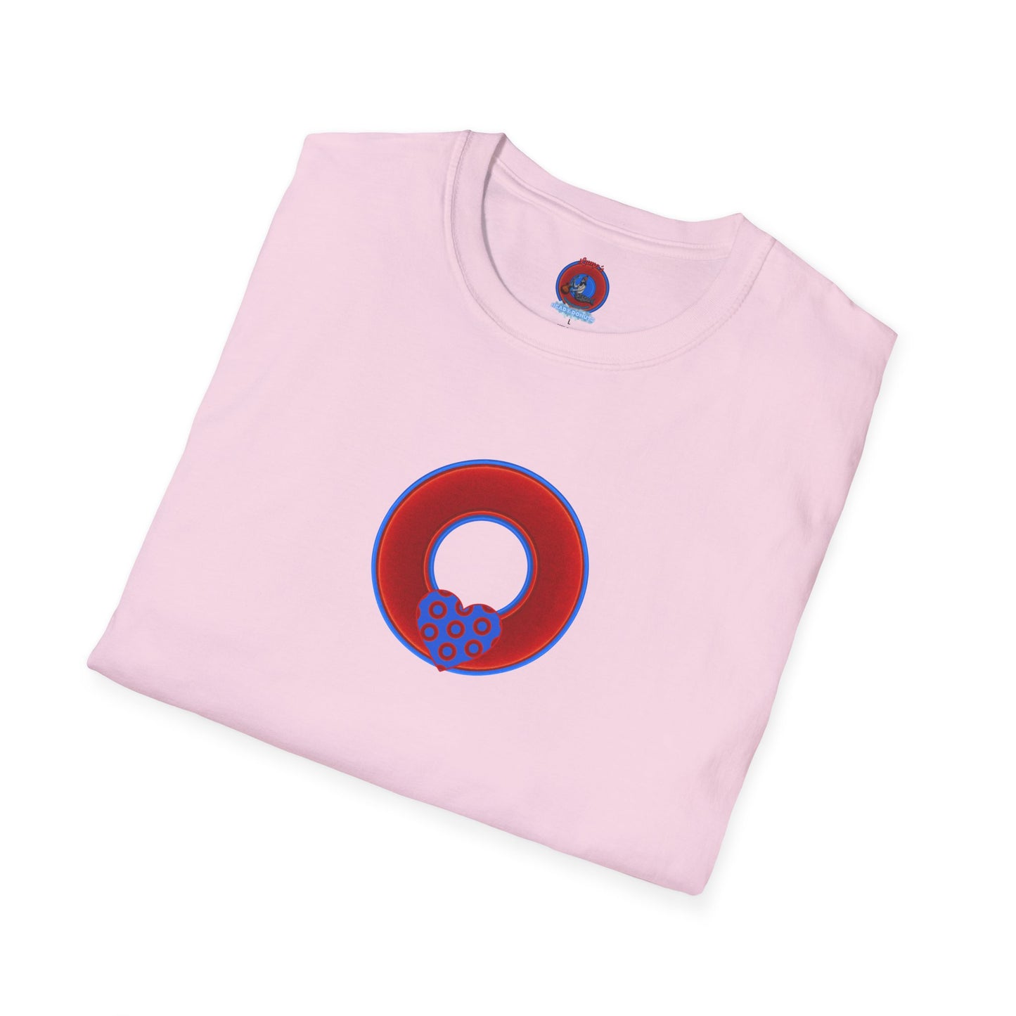 Classic Donut Tee - Unisex Soft-Style - "Ocean Donuts of Love" - vivid red donut - variant 1