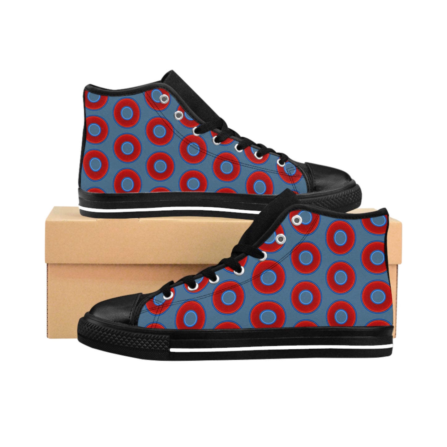 Cushiony Convectors - High Tops - red vivid donuts w/steel blue background