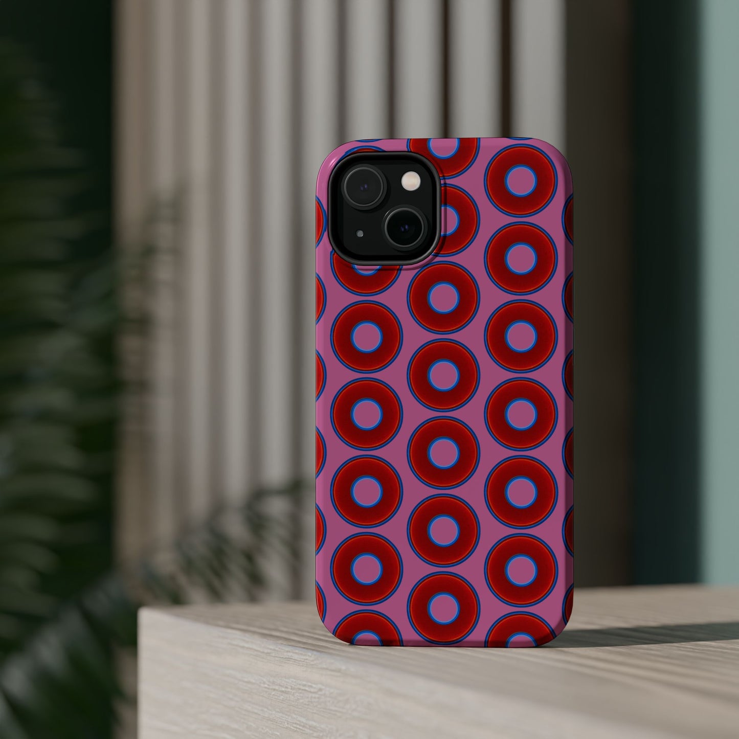 Magnetic Tough Donut Case - red vivid donut print w/pink background