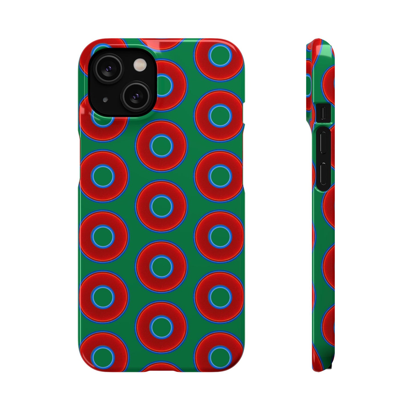 Lumpy Donut Snap Case - red vivid donut print w/green background
