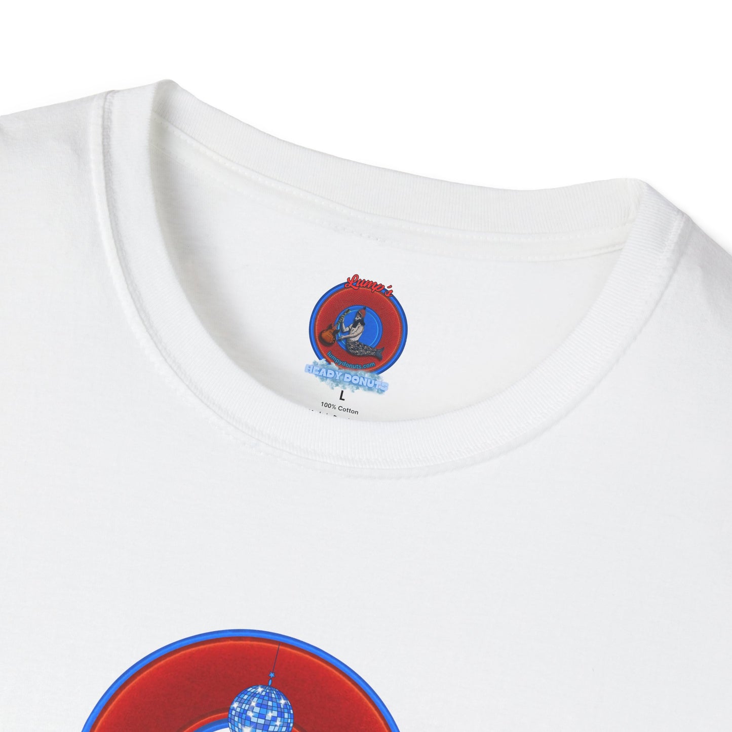 Classic Donut Tee - Unisex Soft-Style - "Joe Camel's Cool Disco Donut" - vivid red donut