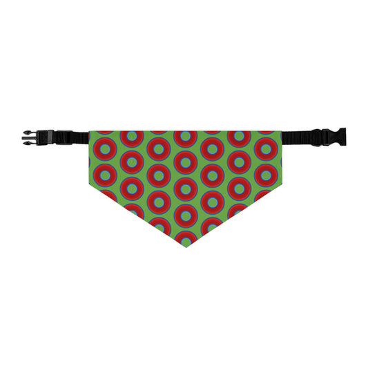 Jim's Lumpy Bandana Pet Collar - vivid red donuts w/light green background