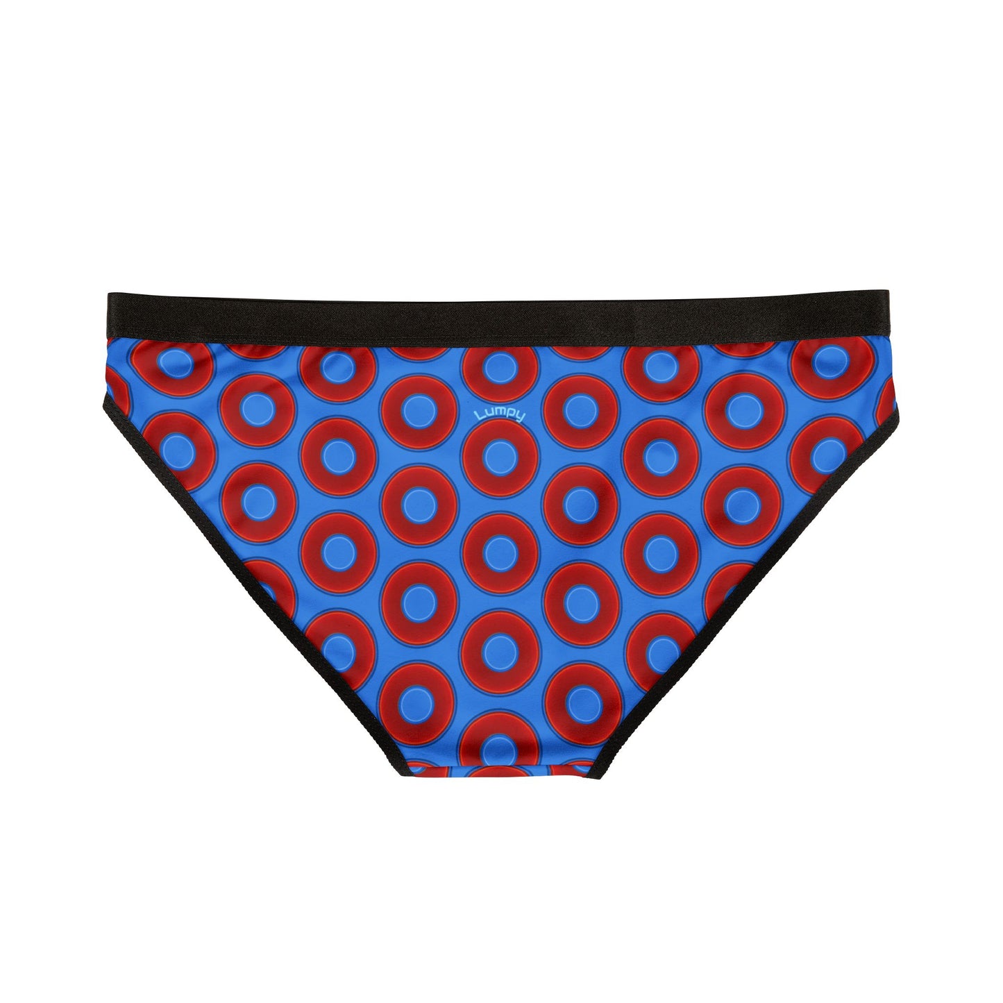 Lumpy Donut Underwear - vivid red donut print w/light royal blue background