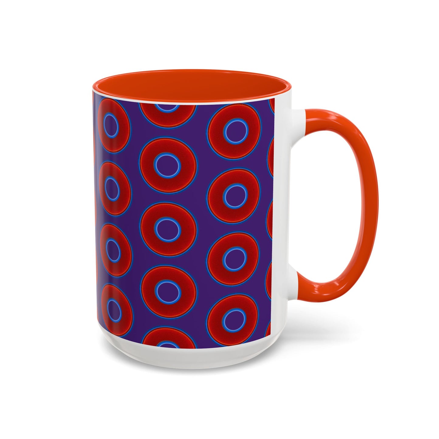 Lump's Grumpy Coffee Mug - vivid red donuts w/purple background