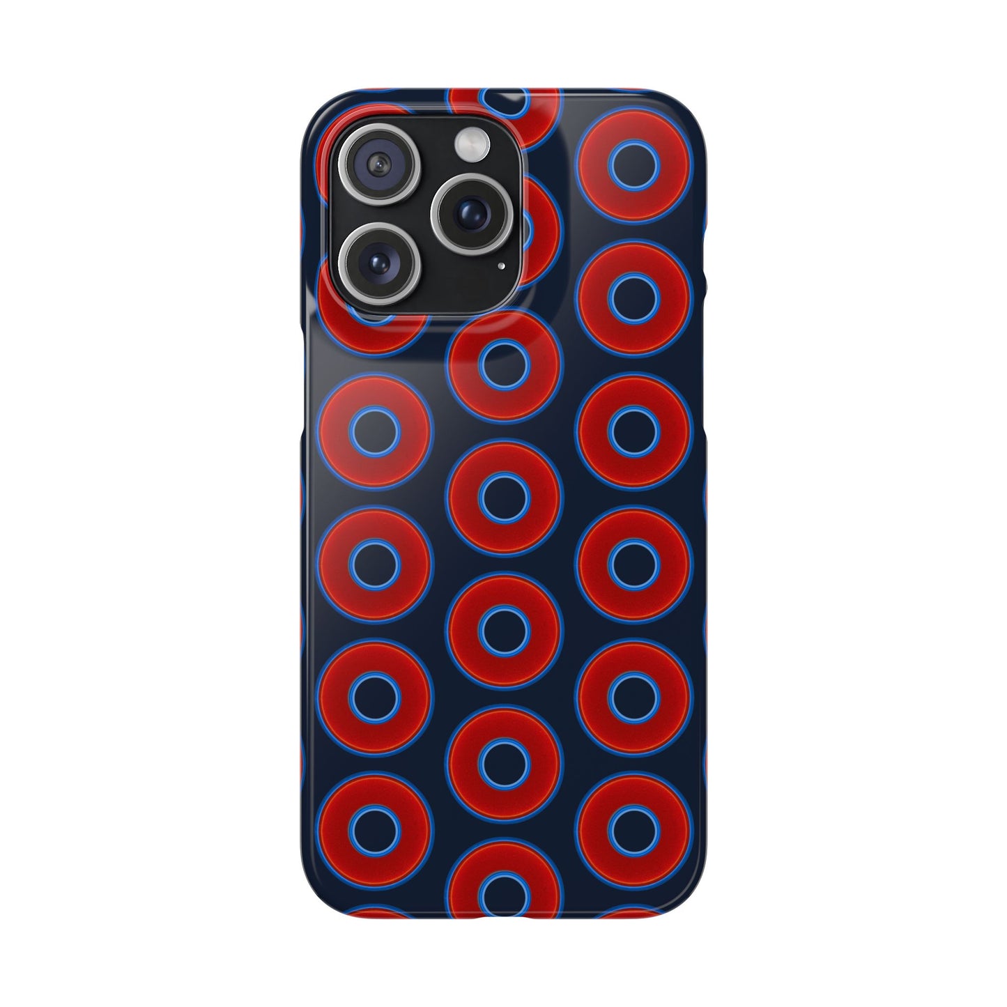 Lumpy Donut Snap Case - red vivid donut print w/midnight teal blue background