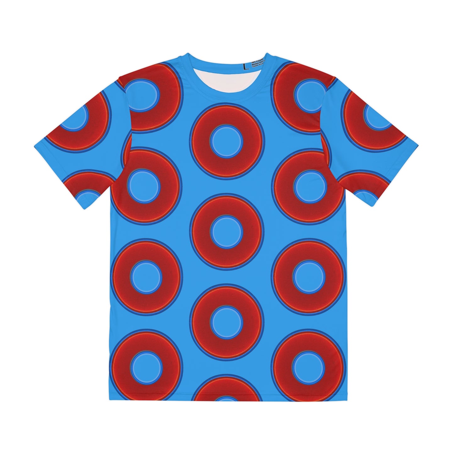 Multi-Beastie Giant Donut AOP Polyester Tee - red vivid donut print w/sky royal blue background