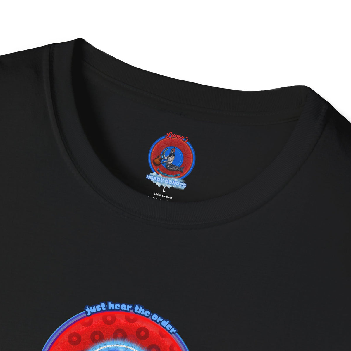 Classic Donut Tee - Unisex Soft-Style - "The Skipper's Donut" - red/blue paradoxical widemouthed donut - variant 1