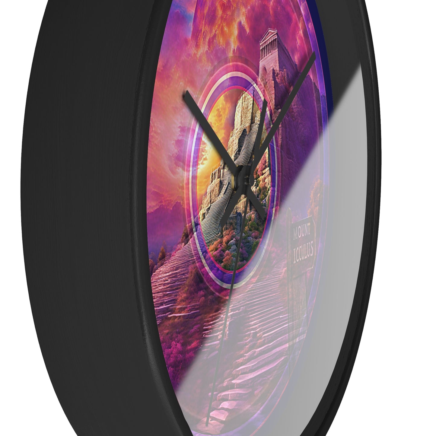 Lumpy Wall Clock - "Icculus Mountain Fresh Donut Clock" - vivid purple/magenta pic donut w/navy background