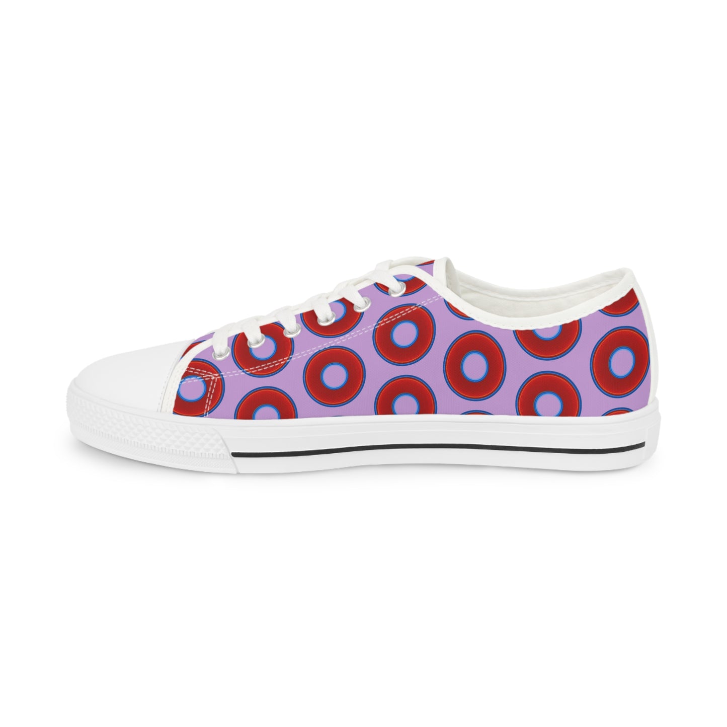 Men's - Low Top Chuck Taylors - large vivid red donut print w/wisteria purple background