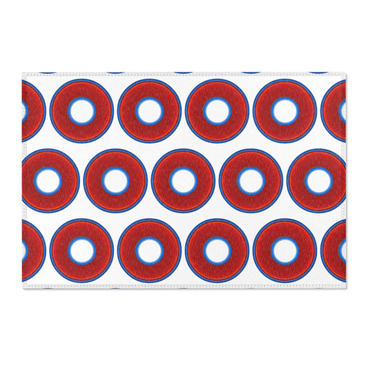 Lumpy Donut Print Rug - choice of 3 sizes - vivid red donut print w/white background