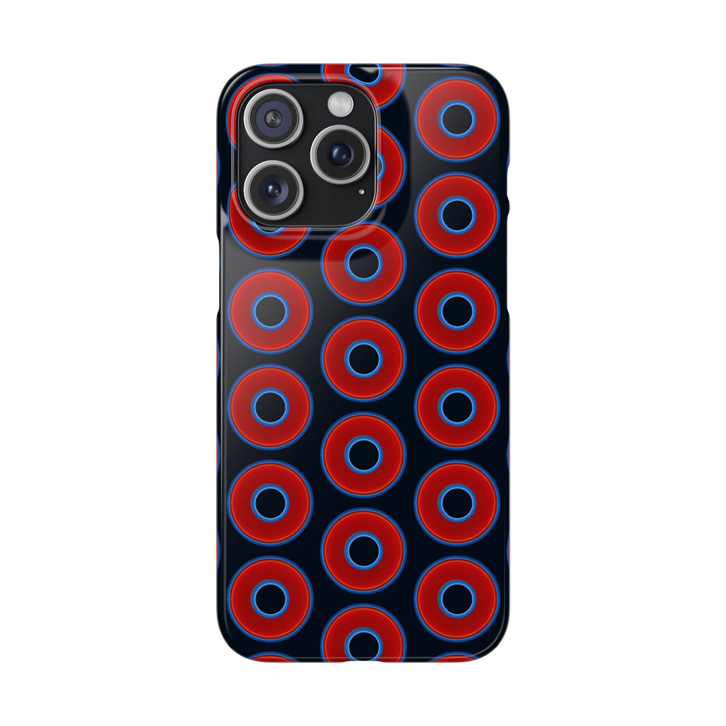 Lumpy Donut Snap Case - red vivid donut print w/blue charcoal background