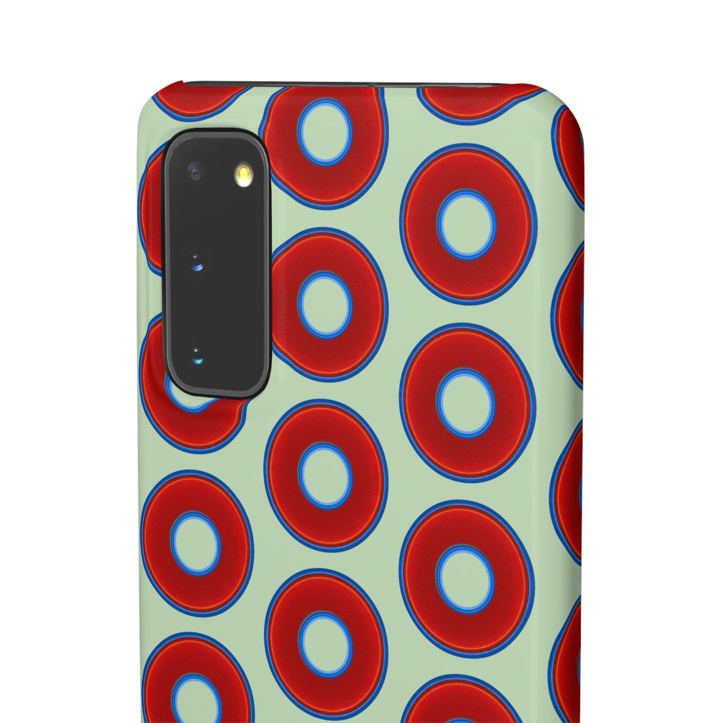 Lumpy Donut Snap Case - red vivid donut print w/seafoam green background