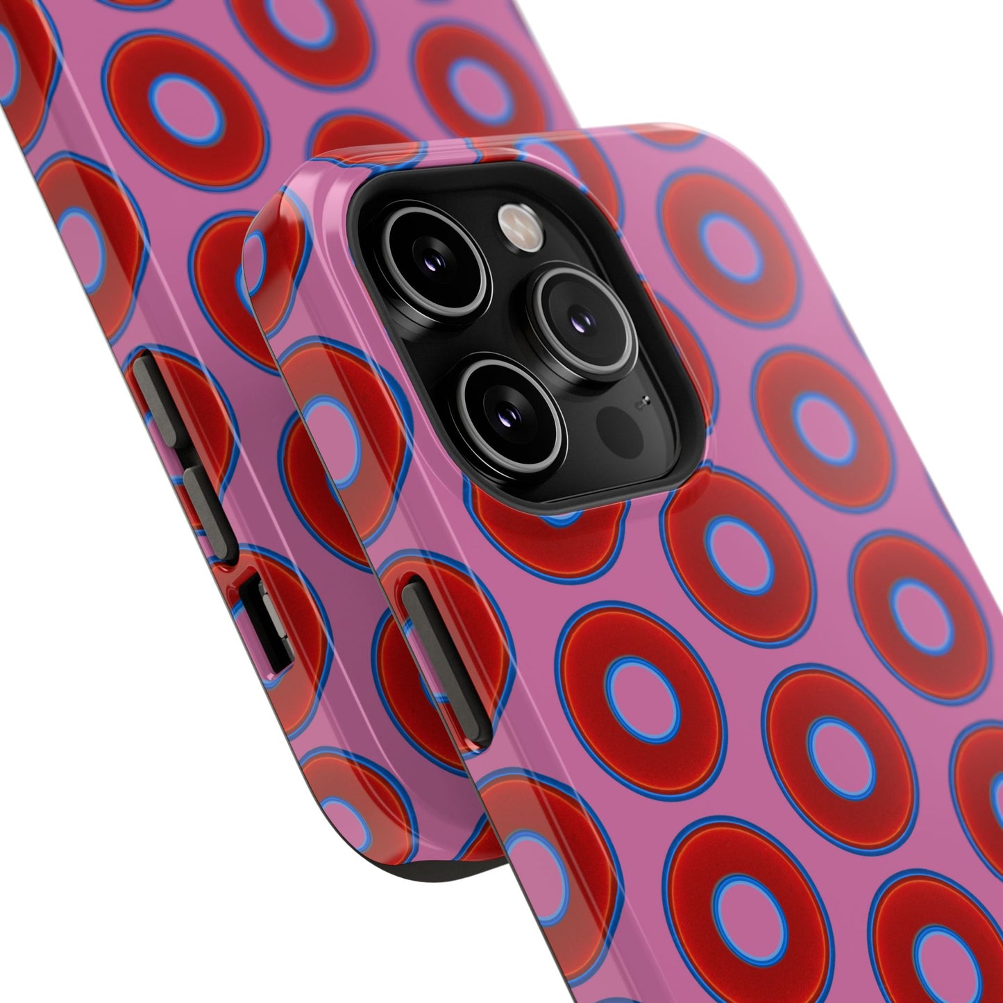 Impact-Resistant Lumpy Donut Case - red vivid donut print w/pink background