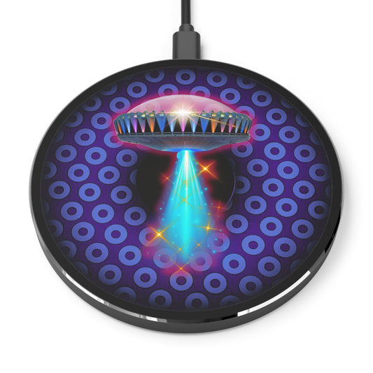 The Flow - Wireless Lumpy Donut Chargers - "They Have Wireless Charging on the Mothership Now" - paradoxical purple/light blue donut w/black background - variant 4