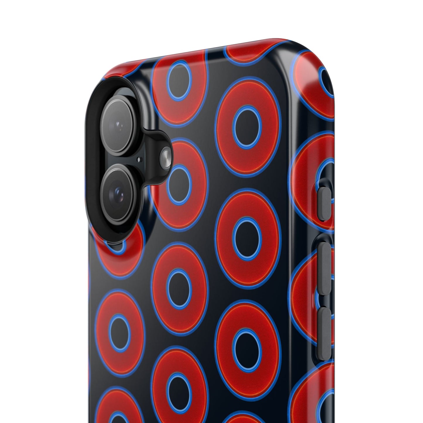 Impact-Resistant Lumpy Donut Case - red vivid donut print w/blue charcoal background