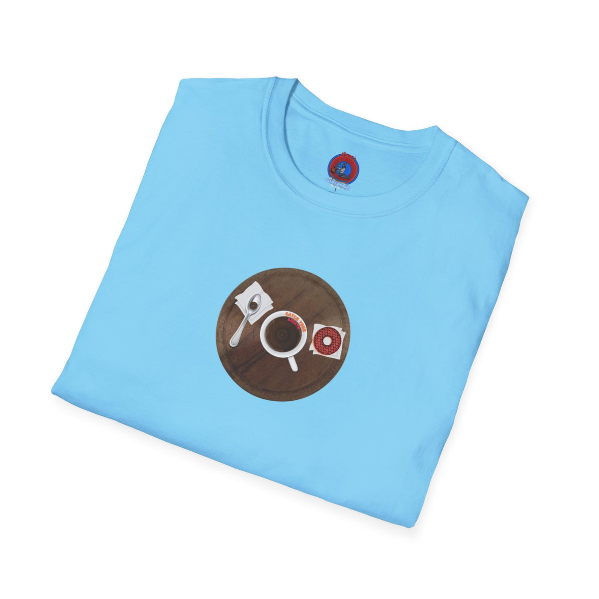 Classic Donut Tee - Unisex Soft-Style - "Coffee With My Donuts" - wooden table donut
