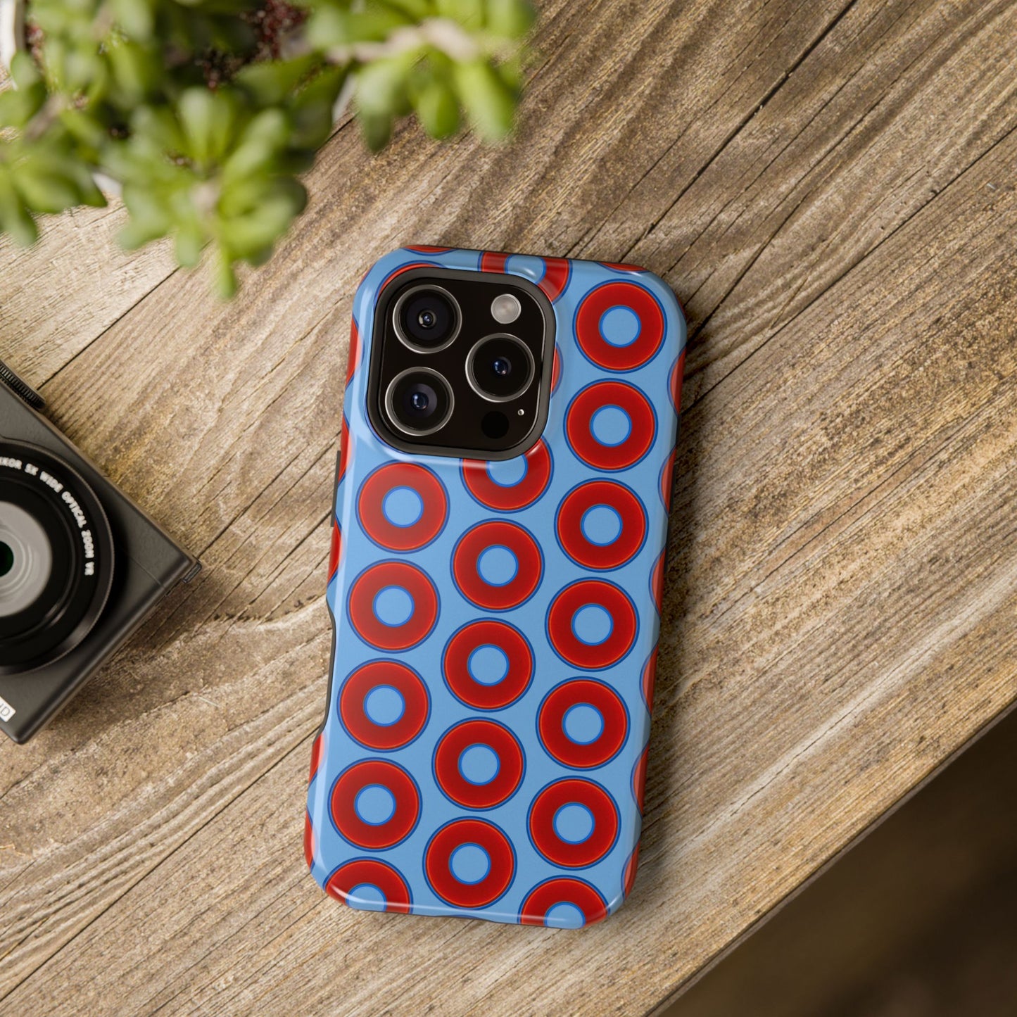 Magnetic Tough Donut Case - red vivid donut print w/light blue background
