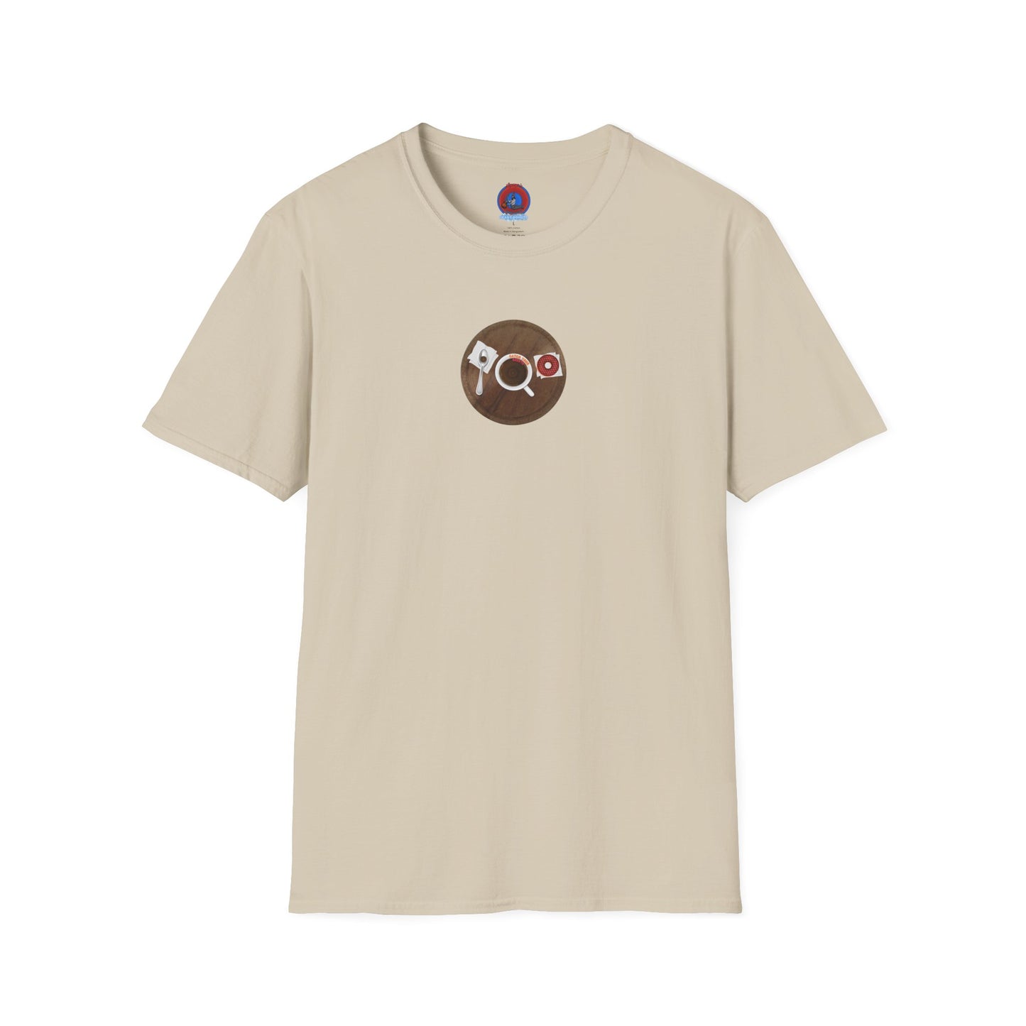 Coffee Traders Tee - Unisex Soft-Style - "Columbia House CDs " - paradoxical donut - variant 1 - coffee front/logo back