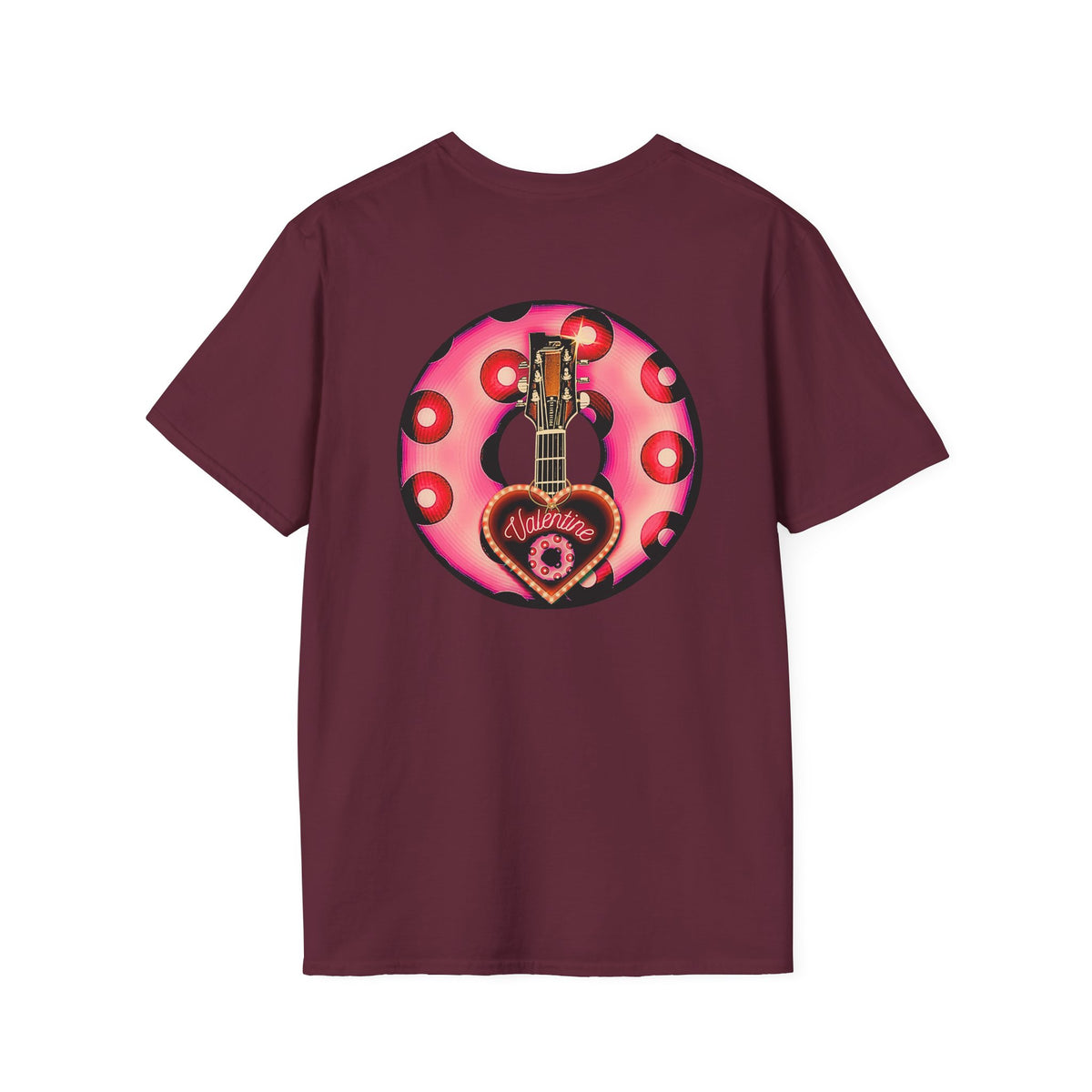 Classic Donut Tee - Unisex Soft-Style - "Would You Be My Donut?" - paradoxical faded magenta/red donut - variant 1