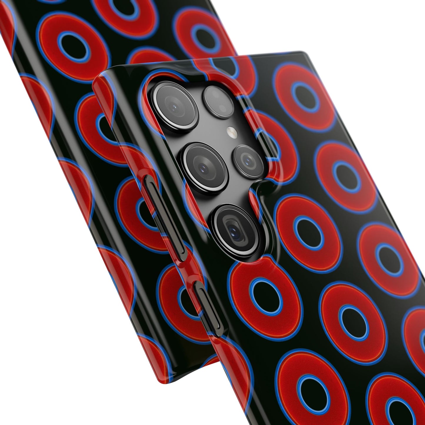 Lumpy Donut Snap Case - red vivid donut print w/midnight moss green background