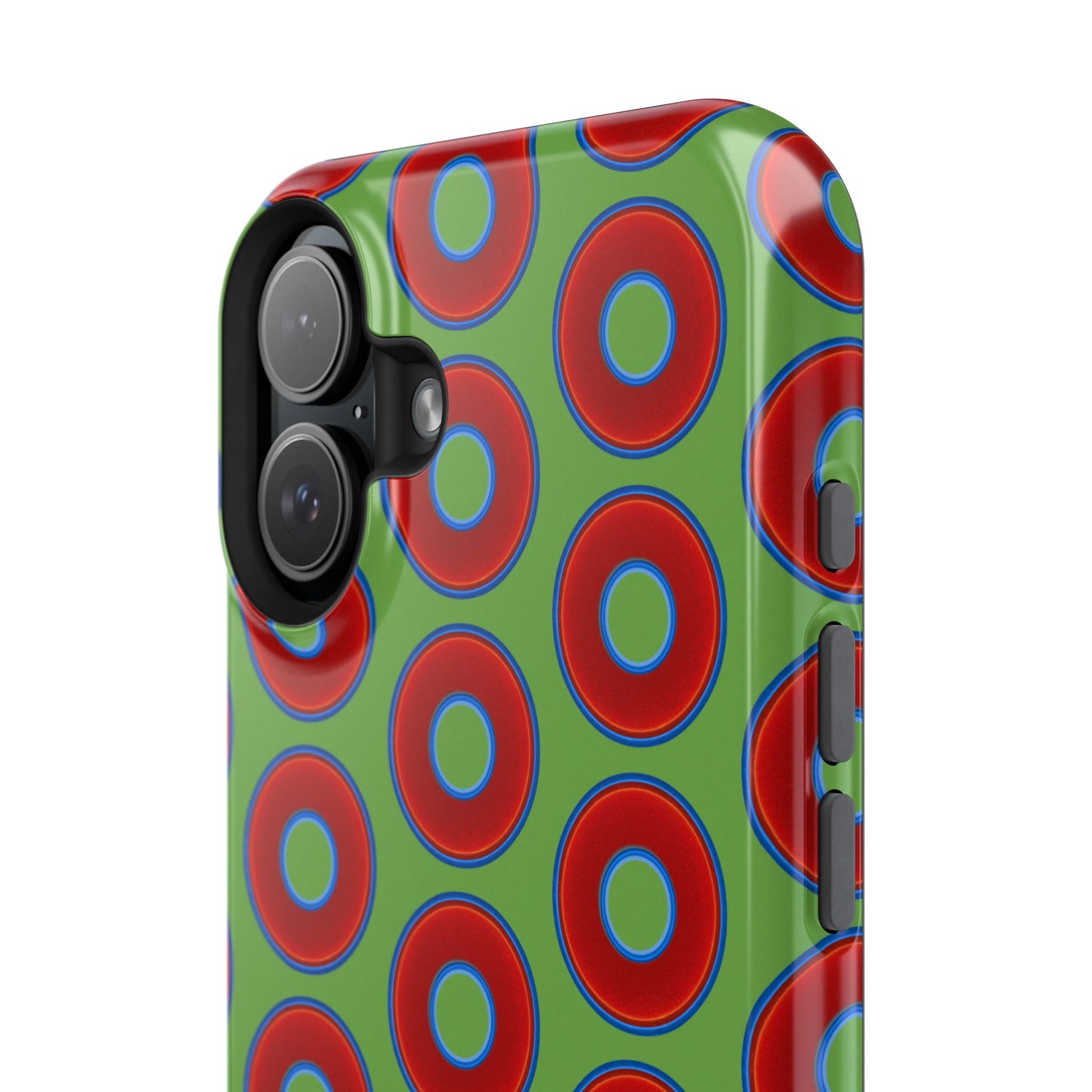Impact-Resistant Lumpy Donut Case - red vivid donut print w/light green background