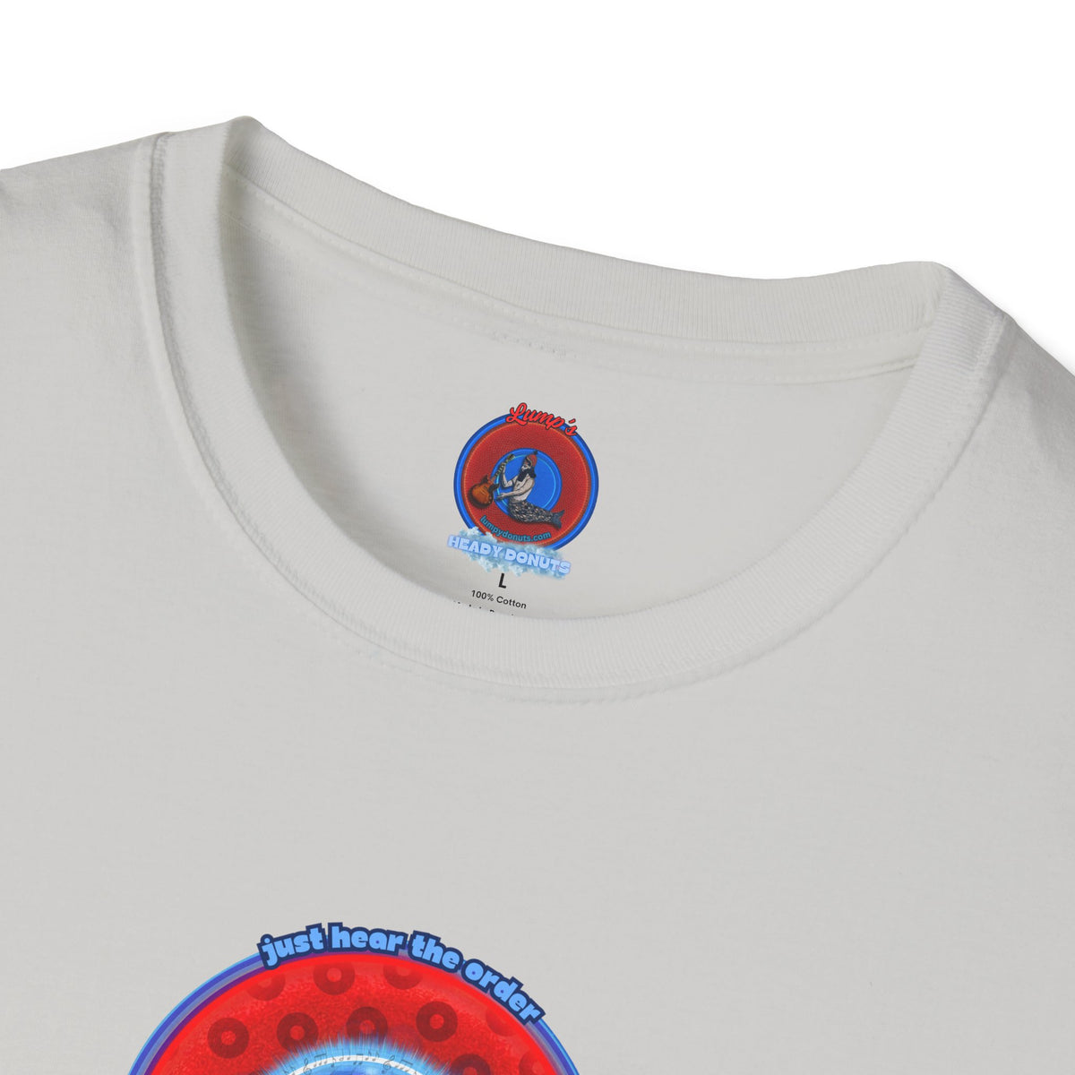 Classic Donut Tee - Unisex Soft-Style - "The Skipper's Donut" - red/blue paradoxical widemouthed donut - variant 1