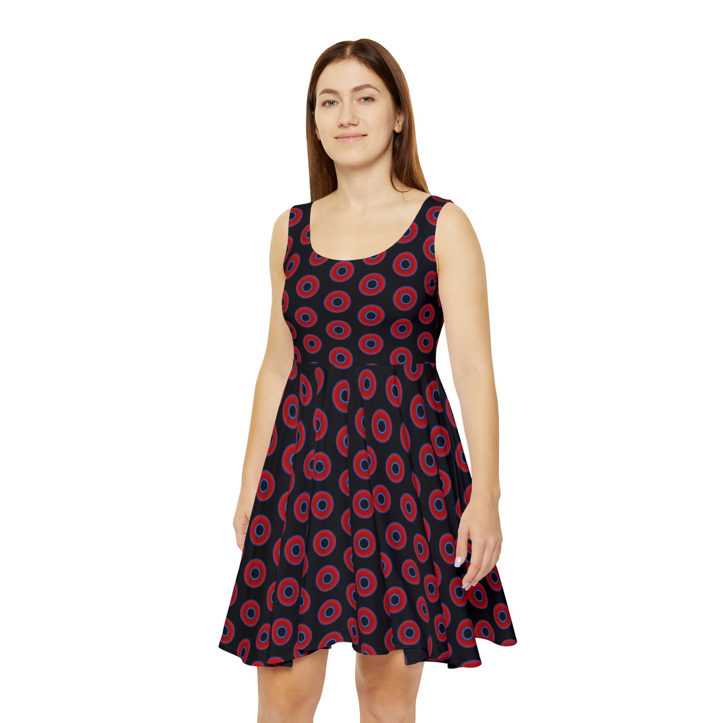 Women's Skater Donut Dress - vivid red donut print w/black background