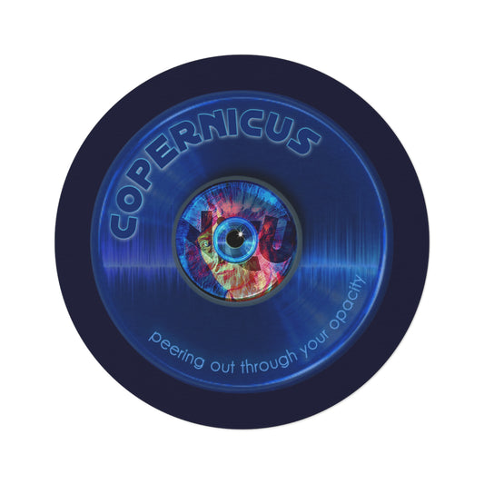 Round Room - 5 ft x 5 ft Lumpy Donut Rug - "Drunken Copernicus Donut Rug" -vivid blue record donut w/dark navy background - variant 1