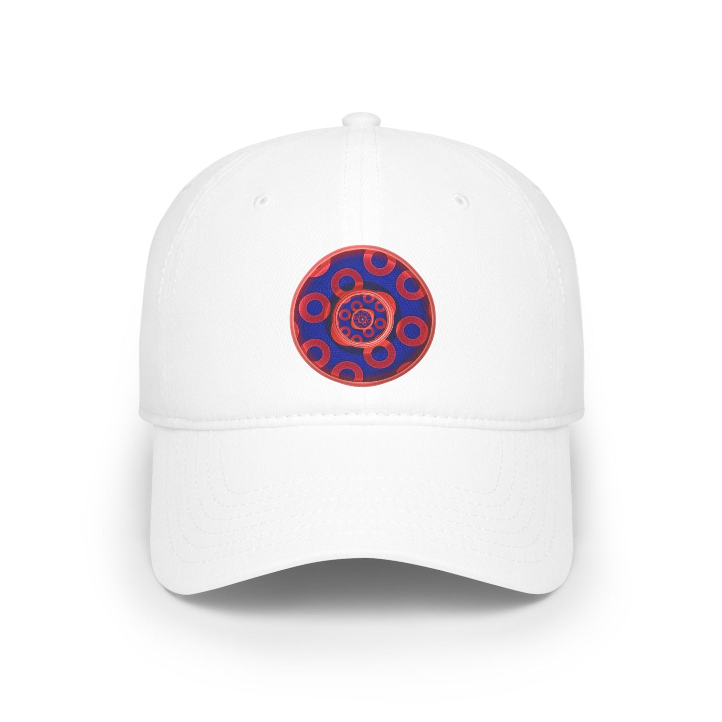 Lumpy Donut Baseball Cap - "Paradoxical Weathered Donut" - variant 2 - red/blue donuts donut w/