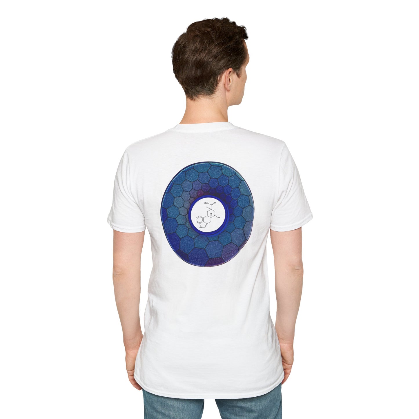 Classic Donut Tee - Unisex Soft-Style - "Dr. Albert Hofmann's Favorite Donut" - series 1.0  - variant 2 - blue hexadonut