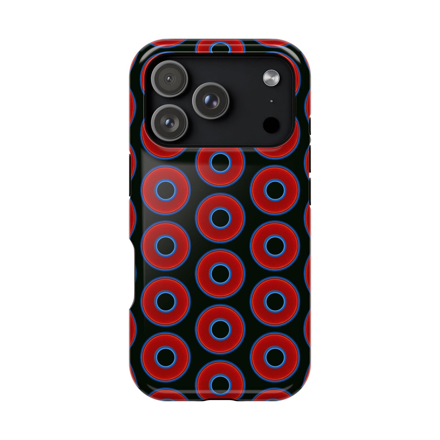 Impact-Resistant Lumpy Donut Case - red vivid donut print w/midnight moss background