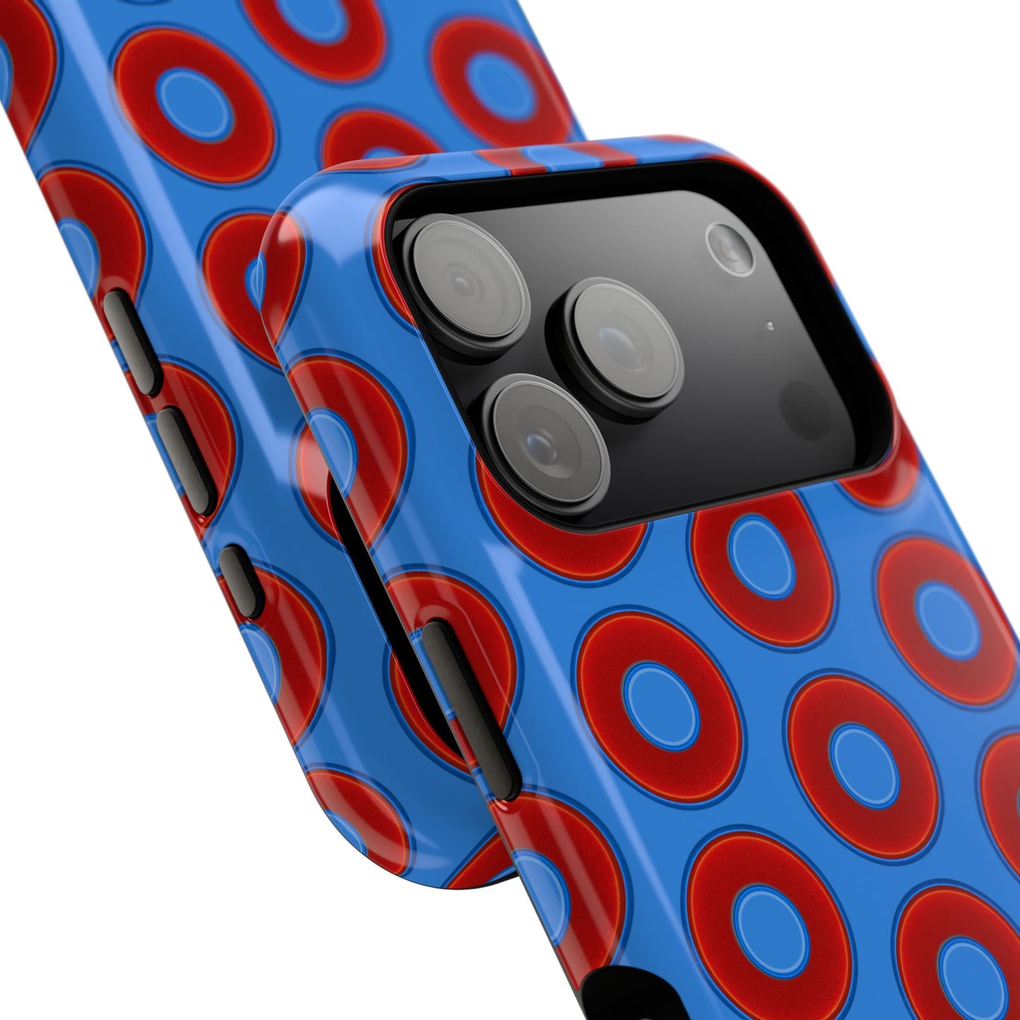 Impact-Resistant Lumpy Donut Case - red vivid donut print w/light royal blue background