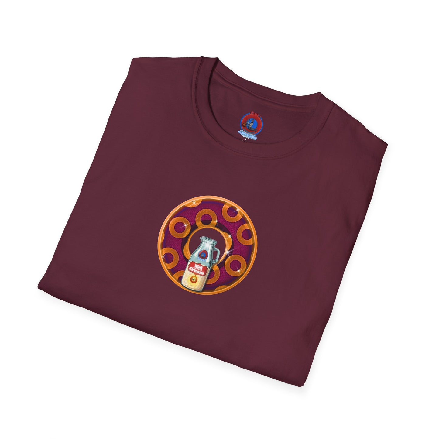 Classic Donut Tee - Unisex Soft-Style - "Princely Wooked Cream - YEMSG Donut " - burgundy/orange rustic paradox donut - variant 1