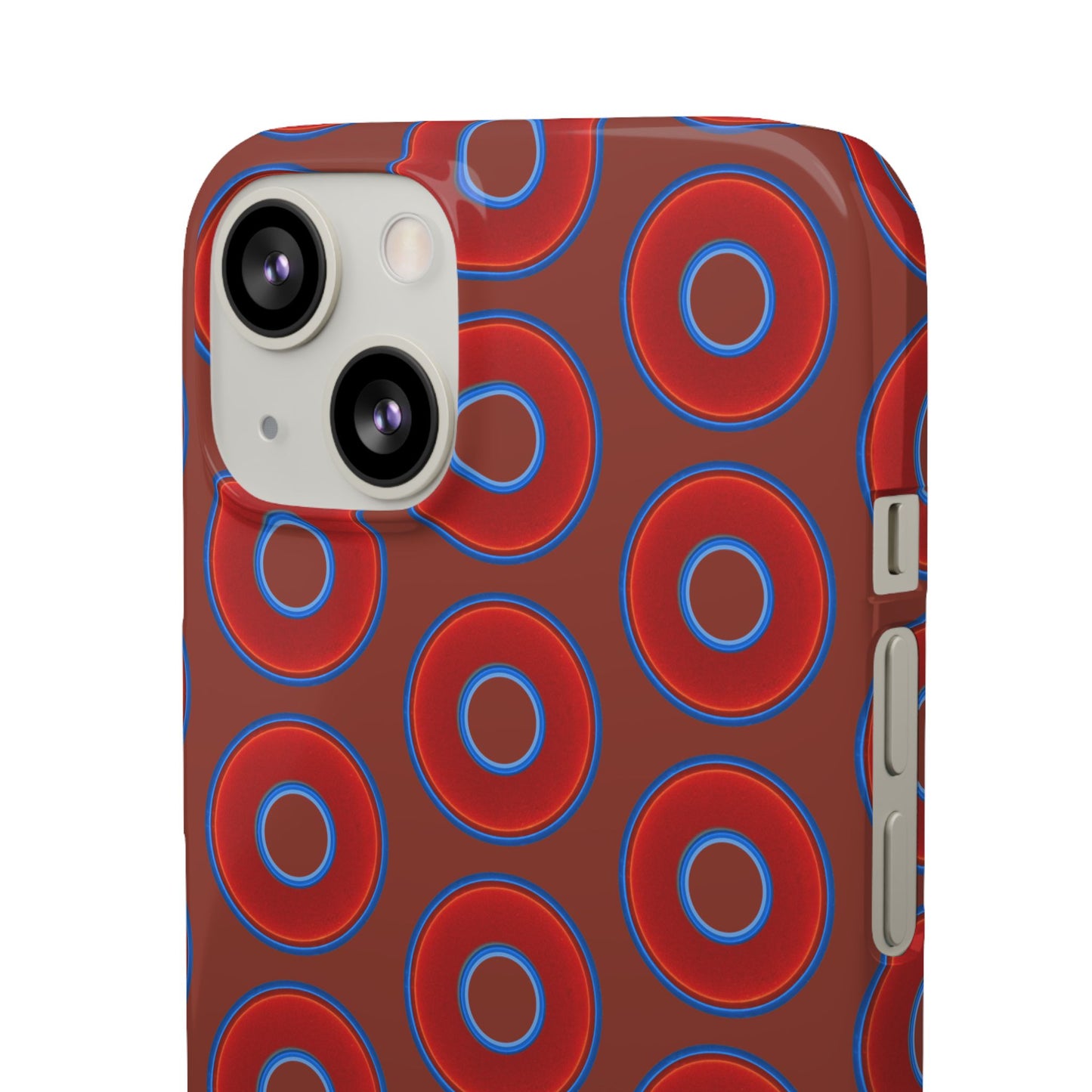 Lumpy Donut Snap Case - red vivid donut print w/burnt umber background