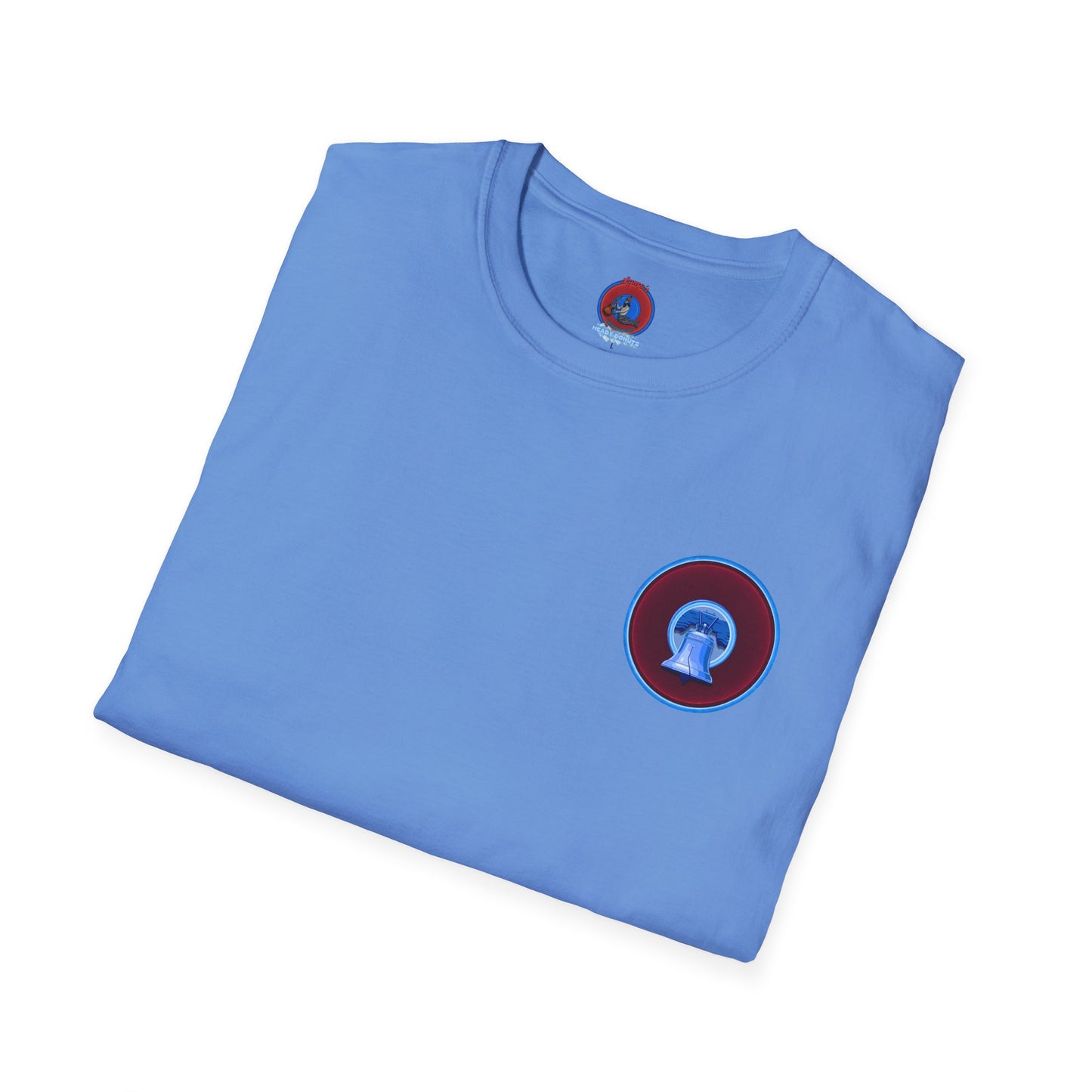 Classic Donut Tee - Unisex Soft-Style - "Brotherly Donuts Jawn" - vivid dark purple-red/light blue donut