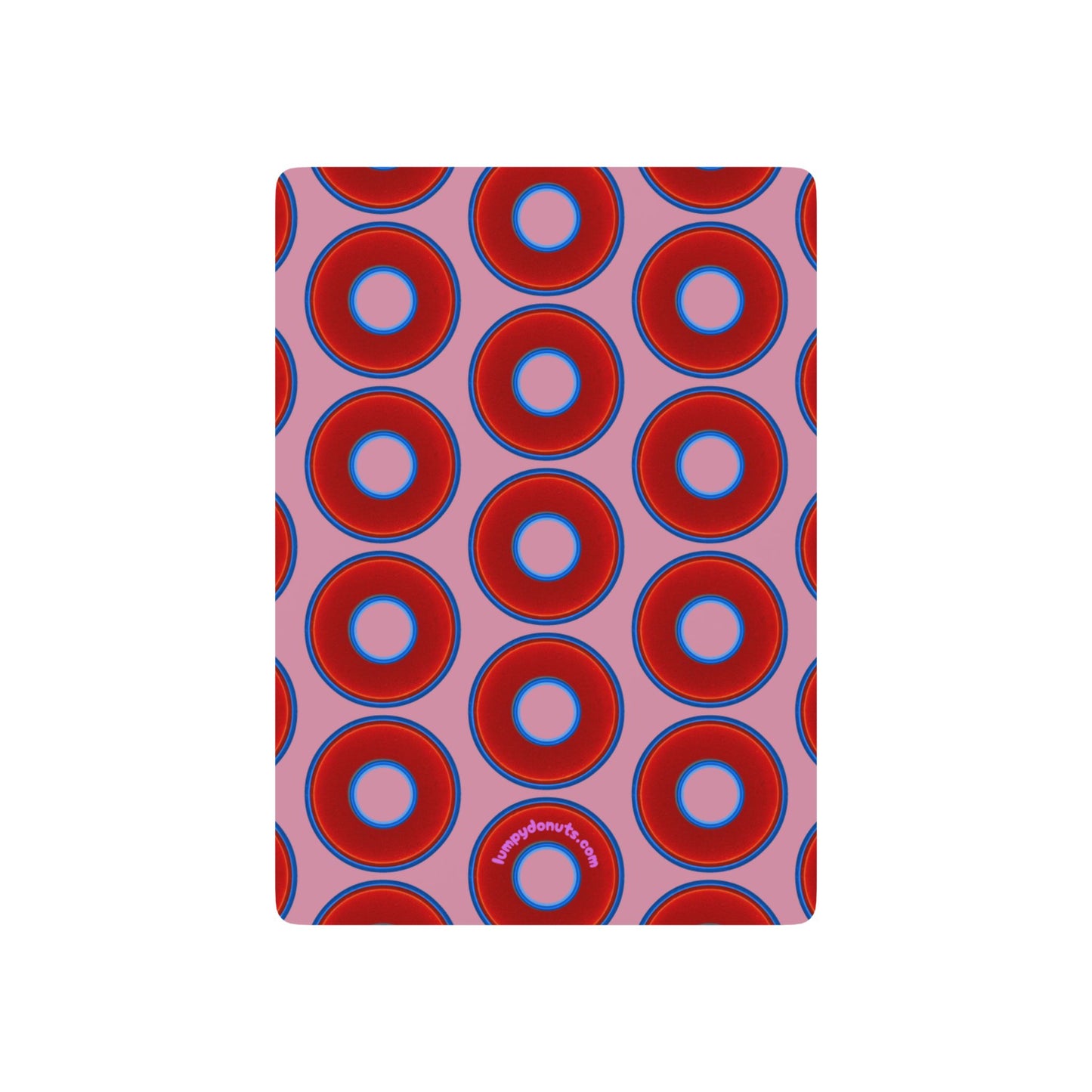Lumpy Donut Playing Decks - 52-cards - red vivid donuts w/pale magenta background
