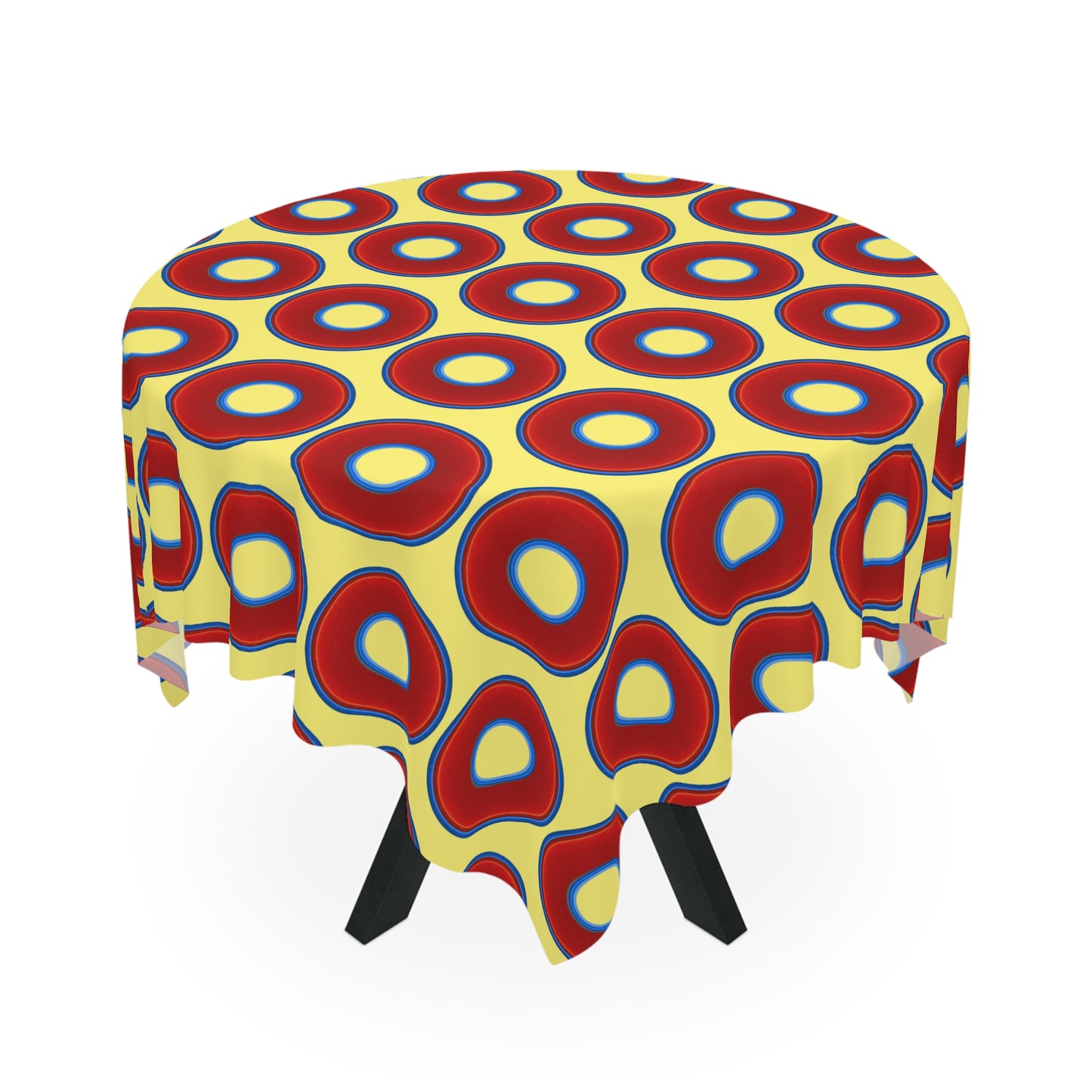 Lumpy Tablecloth - 55.1" x 55.1" - vivid red donuts w/yellow background