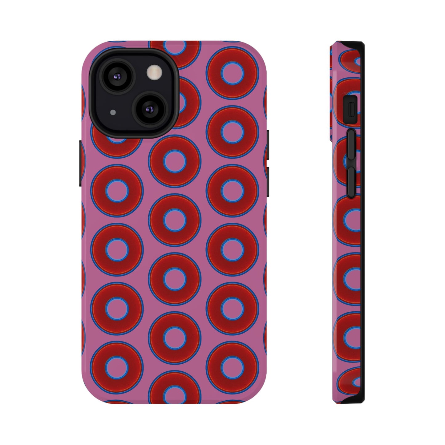 Impact-Resistant Lumpy Donut Case - red vivid donut print w/pink background