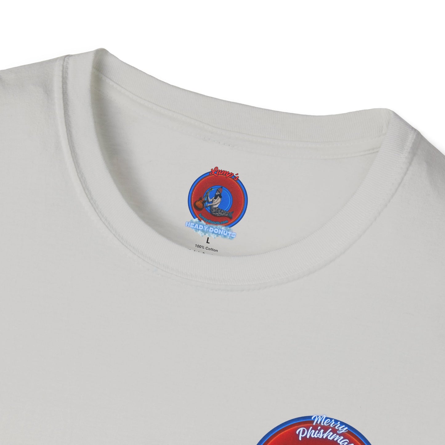 Classic Donut Tee - Unisex Soft-Style - "Phishmas Caroler's Tee " - vivid red/blue donut - variant 2