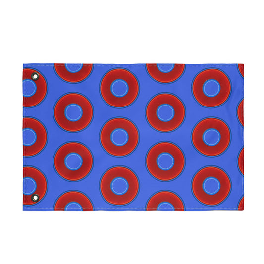 Lumpy Flagpole Sitters - Donut Flags [12" x 18"] - red vivid donut print w/royal blue background