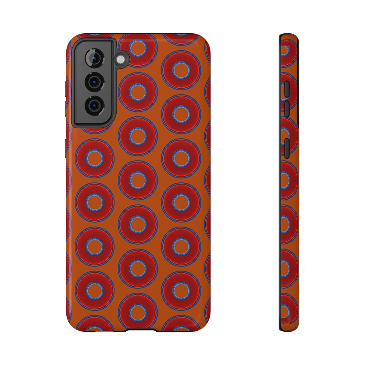 Impact-Resistant Lumpy Donut Case - red vivid donut print w/dark orange background