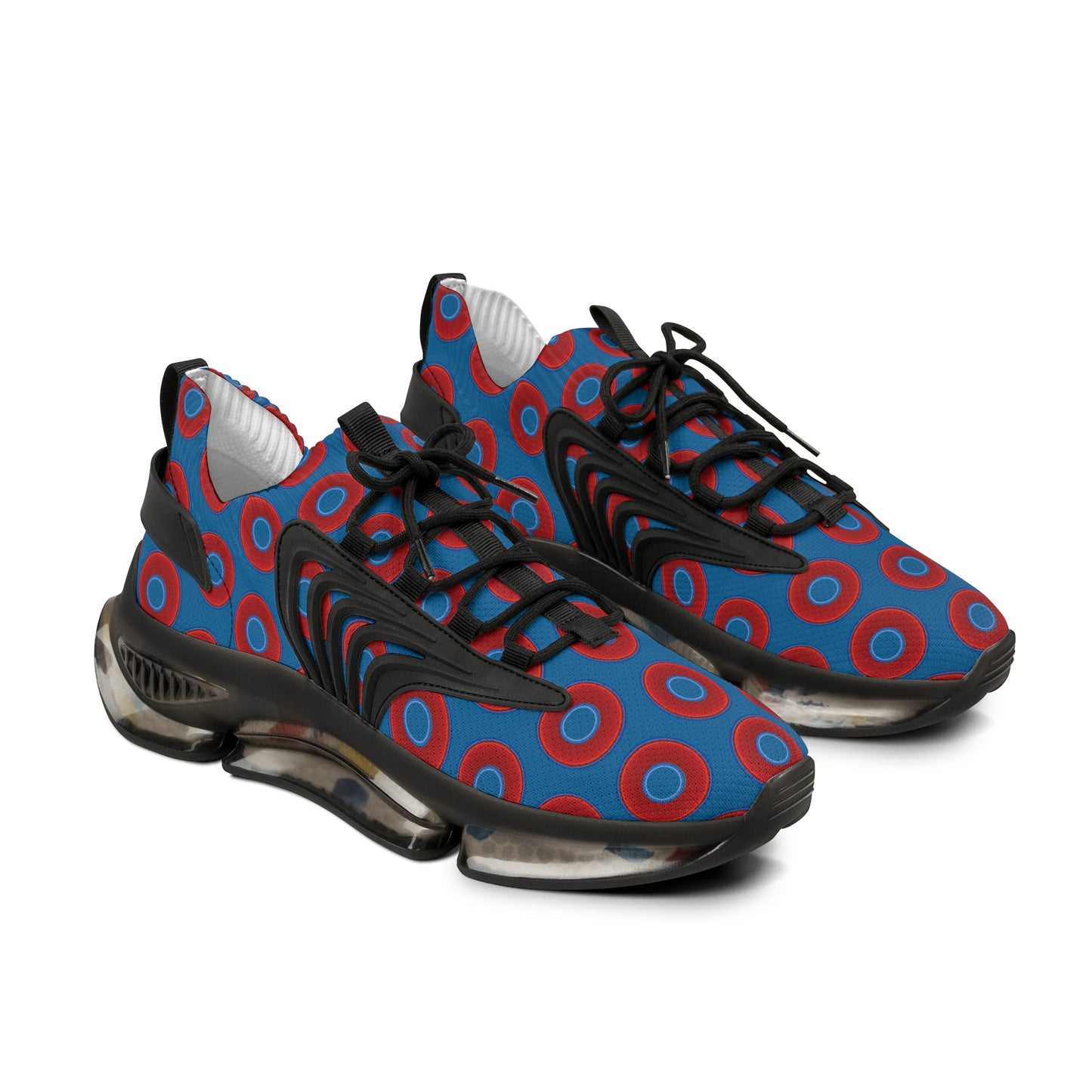 Donut Kicks - red vivid donut print w/wavy navy blue background