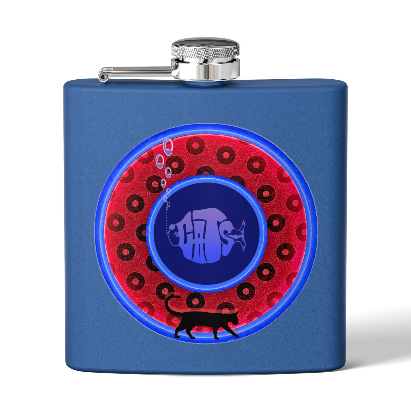 Lump's Donut Flask 6 oz -  red/blue widemouthed paradox donut - [*w/your choice of 6 backgrounds]