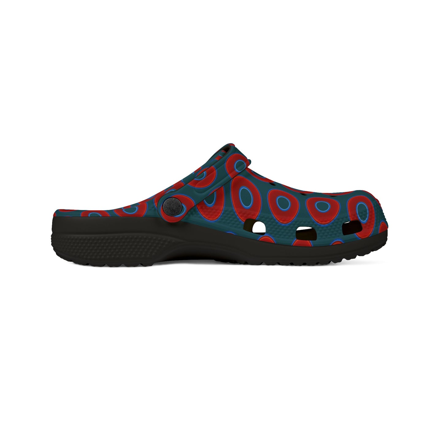 Spatchcocks - donut slip-on shoes - vivid red donuts w/midnight teal green background [unisex]