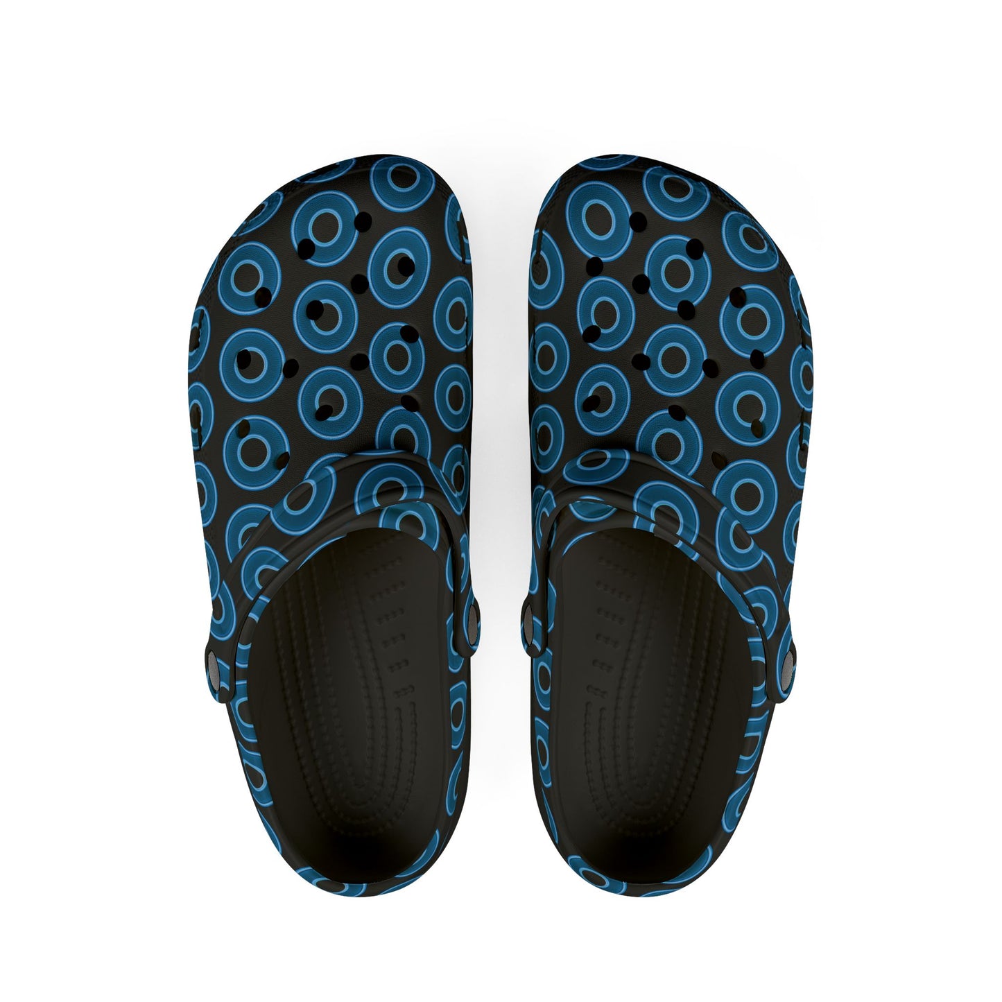 Spatchcocks - donut slip-on shoes - blue rustic donuts w/black background [unisex]