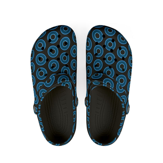 Spatchcocks - donut slip-on shoes - blue rustic donuts w/black background [unisex]