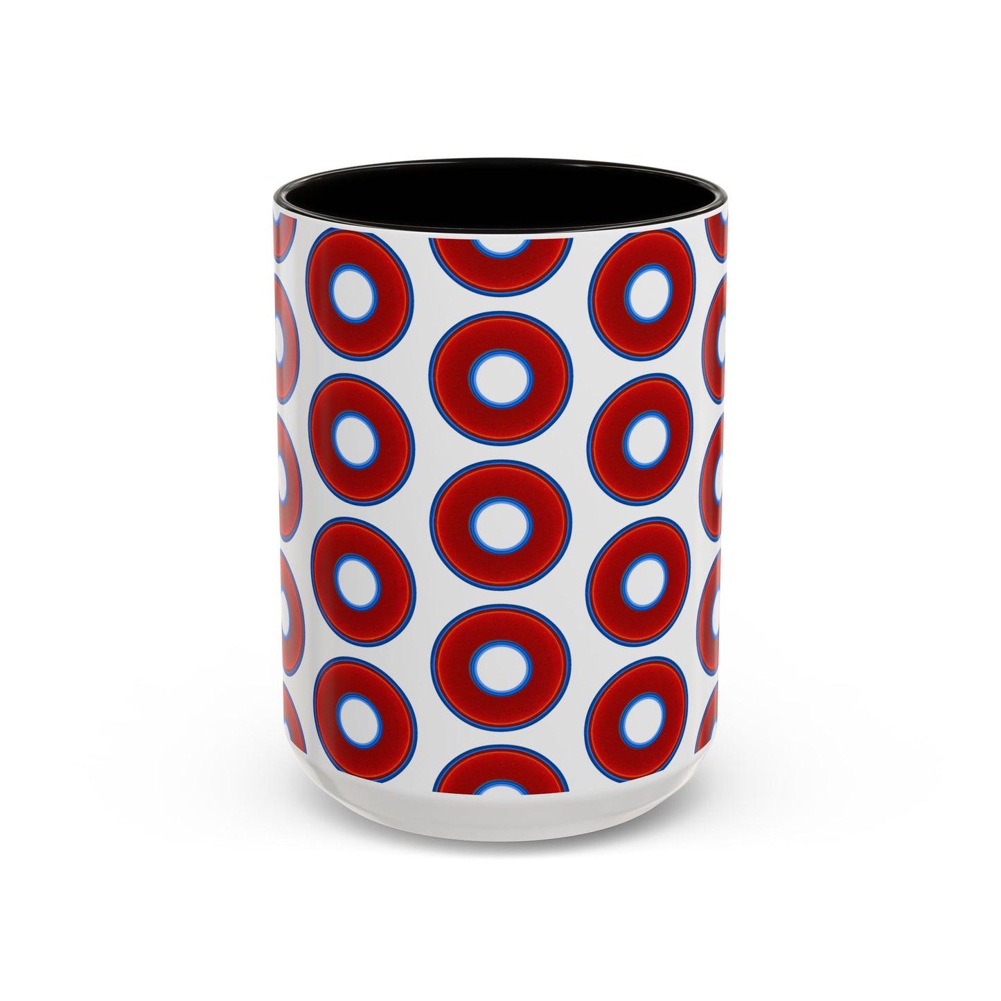 Lump's Grumpy Coffee Mug - vivid red donuts w/white background