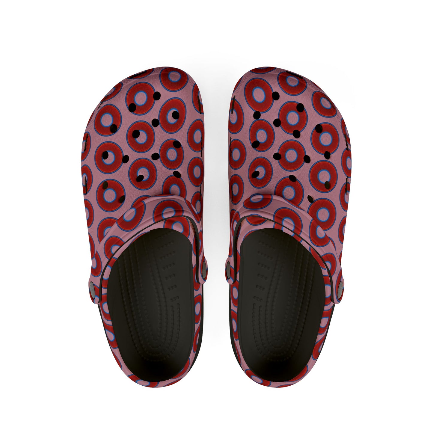 Spatchcocks - donut slip-on shoes - vivid red donuts w/pale magenta background [unisex]